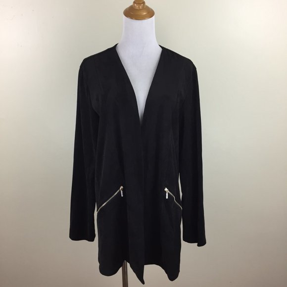 NWT STEFANO COCCI Black Faux Zippered Pockets Long Sleeve Open Front Jacket - Picture 4 of 8